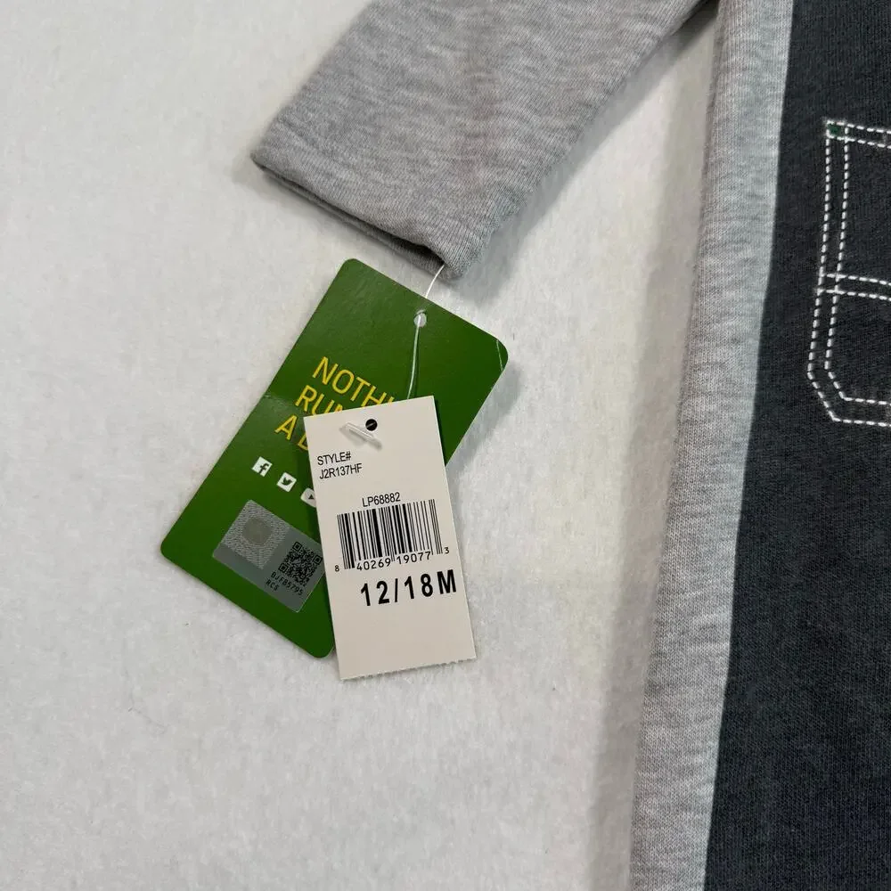 NWT John Deere Baby boys coverall long sleeve onesie gray size 12-18months